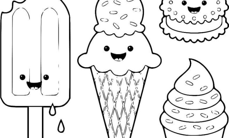 Icecream Kawaii Coloring Page