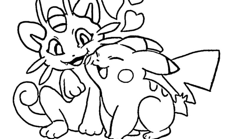 Meowt and Pikachu Coloring Page