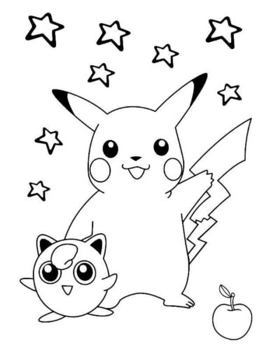Pikachu Jiglipuff Apple Coloring Page