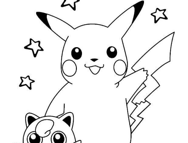 Pikachu Jiglipuff Apple Coloring Page