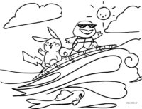 Pikachu and Squirtle Pokemon Surfing Coloring Page
