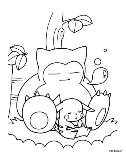 Snorlax and Pikachu Sleeping Coloring Page