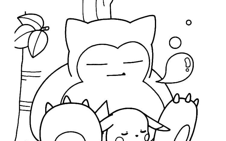 Snorlax and Pikachu Sleeping Coloring Page