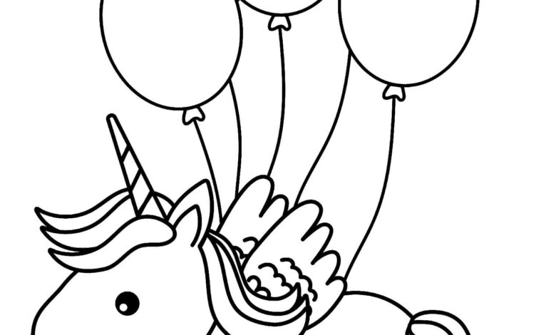 Balloons and Unicorn Coloring Page