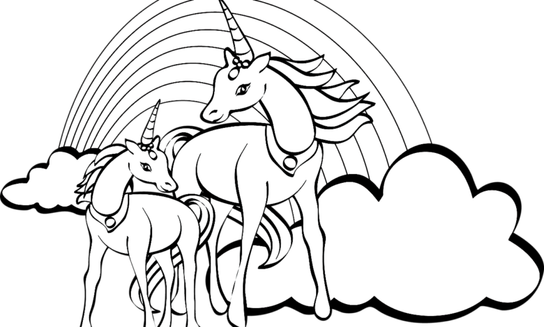 Cloud Rainbow Horse Unicorn Coloring Page For Girls