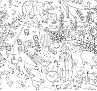 Cow, Duck, Cat, Chicken, Rooster Trees Coloring Page