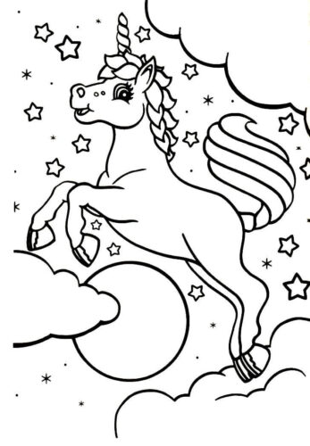 Happy Unicorn Sky Coloring Page For Girls 2 Happy Unicorn Sky Coloring Page For Girls