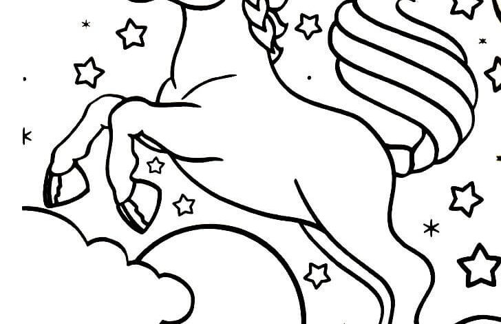 Happy Unicorn Sky Coloring Page For Girls
