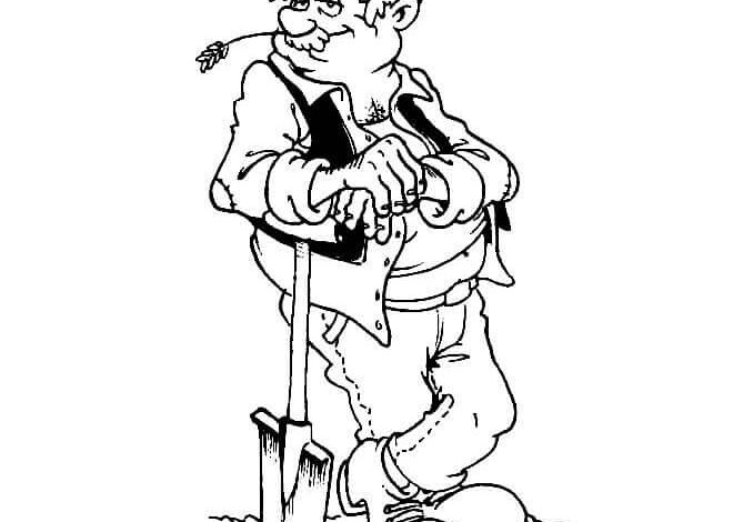 Old Gardener Man Coloring Page