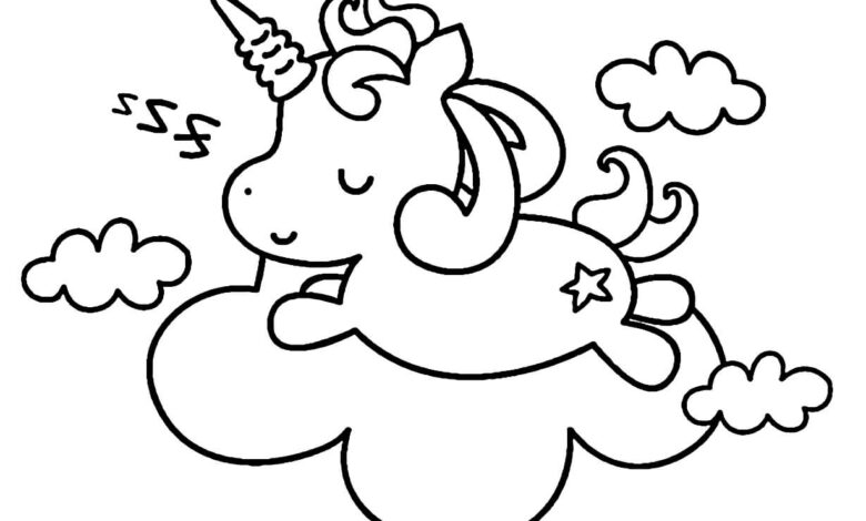 Sleeping Unicorn Coloring Page