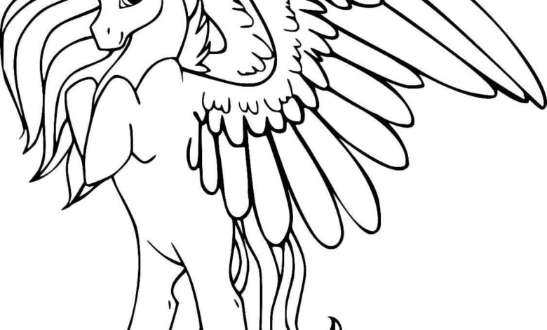 Winged Unicorn in the Sky Coloring Page For Girls