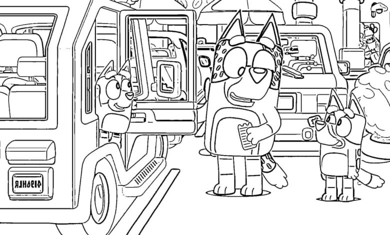 Cars Bluey Coloring Page