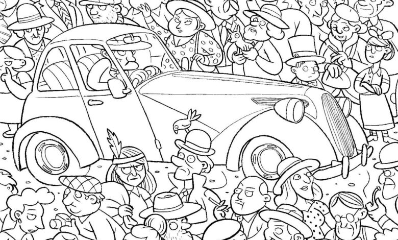 Crowded City People Coloring Page