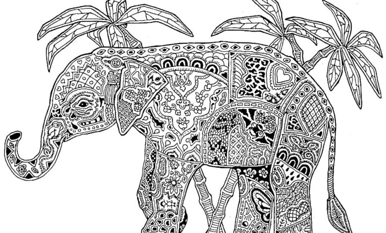 Elephant Trees Mandala Coloring Pages