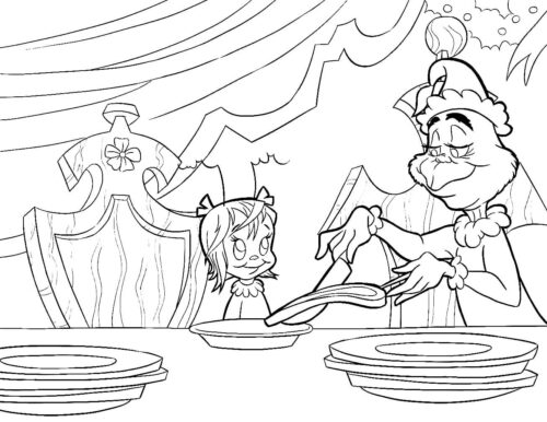 Grinch and Girl Coloring Page