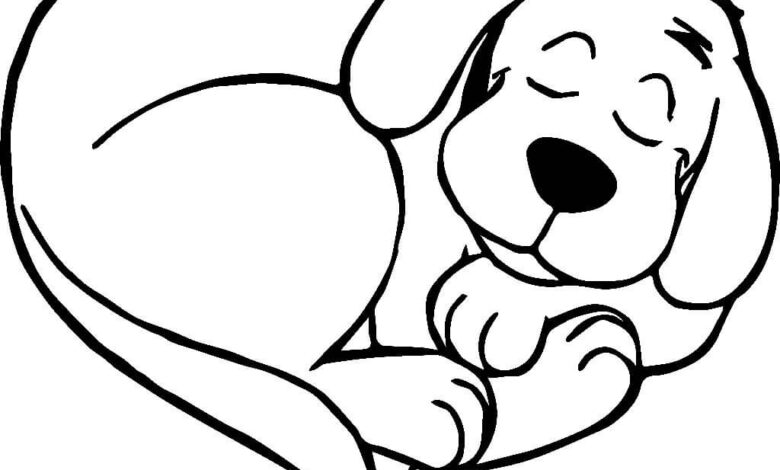 Heart Sleeping Dog Coloring Page