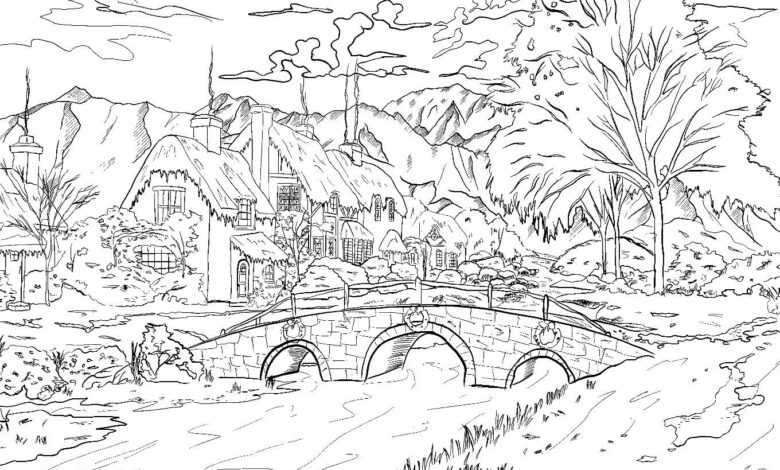 Landscape Coloring Page for Adults