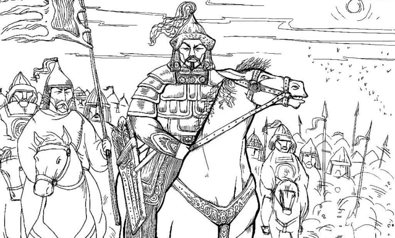 Mongolian Turkish Knights Coloring Page