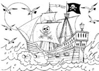 Ocean Pirate Ship Coloring Page