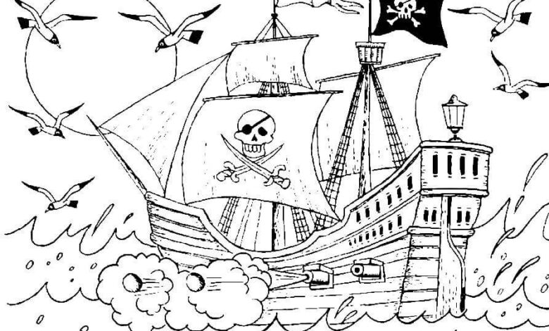 Ocean Pirate Ship Coloring Page