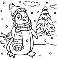 Penguin Cute Christmas Coloring Page