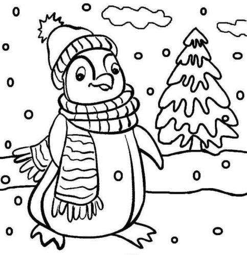 Penguin Cute Christmas Coloring Page
