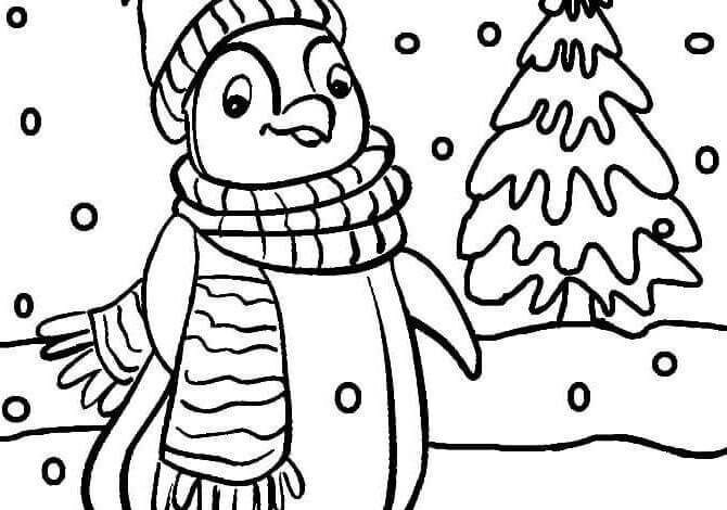 Penguin Cute Christmas Coloring Page