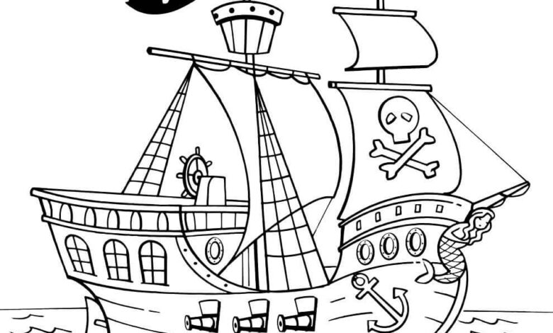 Pirate Ship Drawing Coloring Page