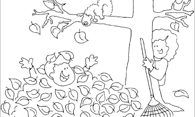 Squirrel Trees Fall Coloring Page