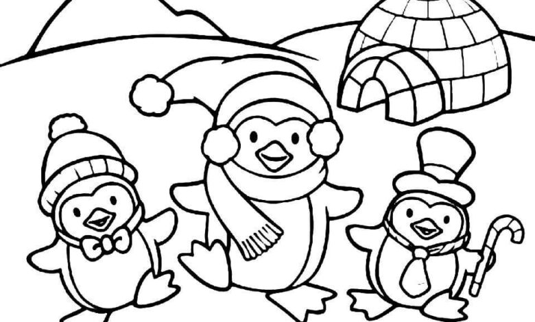 Three Penguins Coloring Page