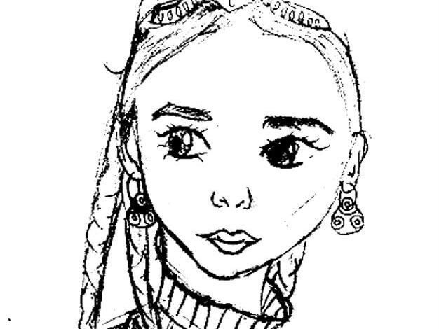 Uyghur Turkish Girl Coloring Page