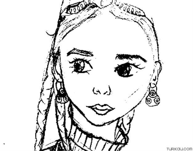 Uyghur Turkish Girl Coloring Page
