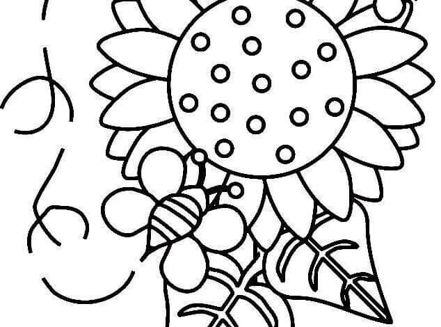 Bees Sunflower Coloring Page