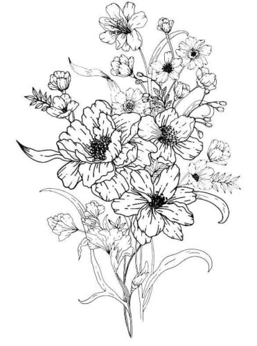Bouquet Of Flowers Drawing Coloring Page