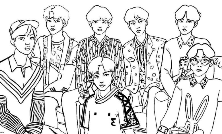 Cartoon Bts Coloring Page