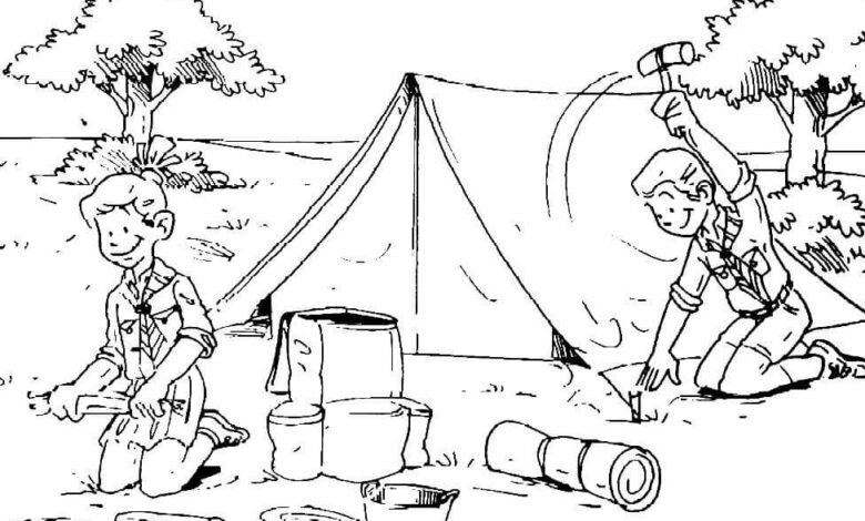 Children Camping Coloring Page