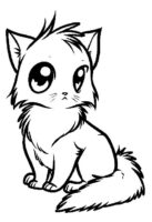 Cute Anime Cat Coloring Page for Kids
