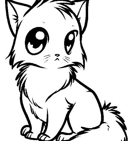 Cute Anime Cat Coloring Page for Kids
