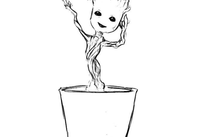 Cute Baby Groot Coloring Page