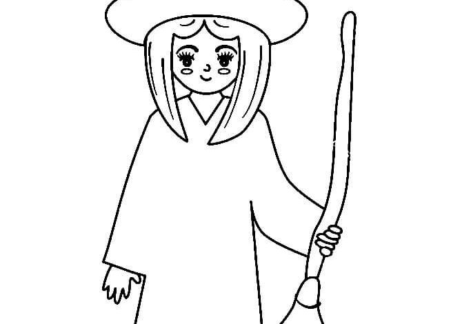 Cute Witch Broom Coloring Page