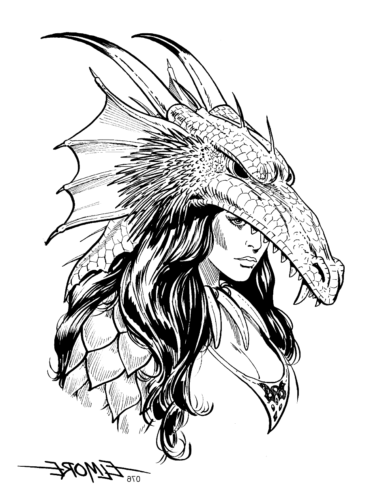 Female Dragon Coloring Page for Adults