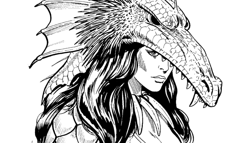 Female Dragon Coloring Page for Adults