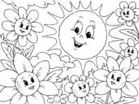 Flowers and Sun Coloring Page