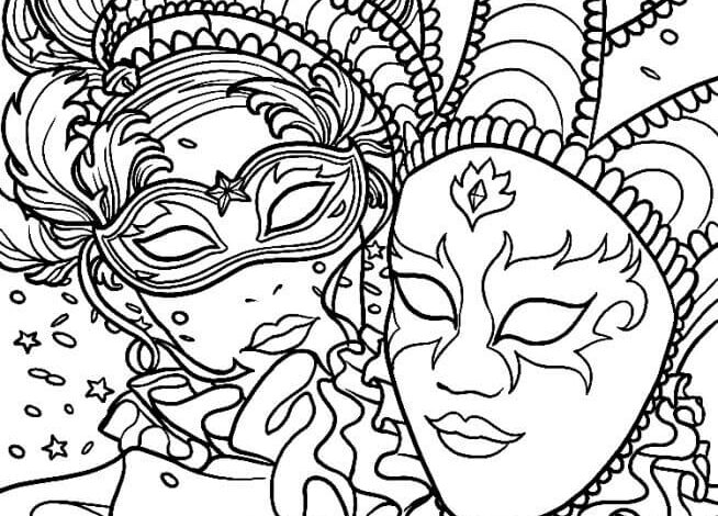 Mask Carnival Coloring Page