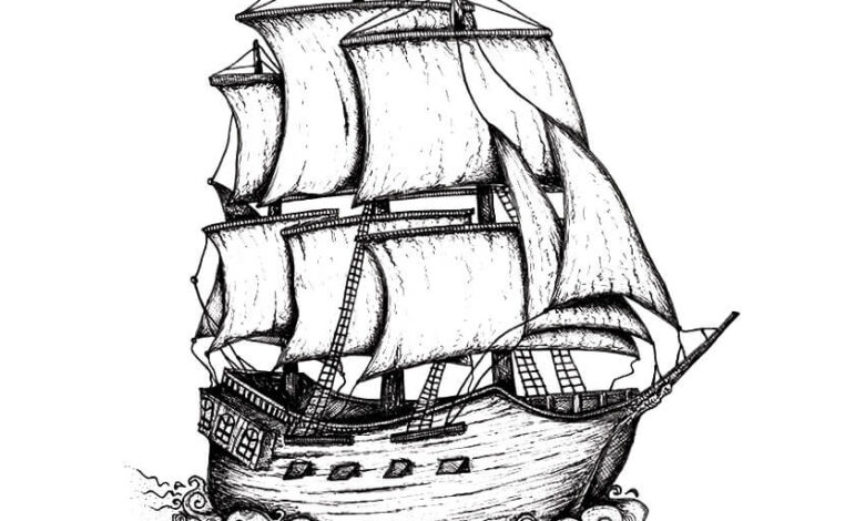 Pirate Ship Drawing Coloring Page