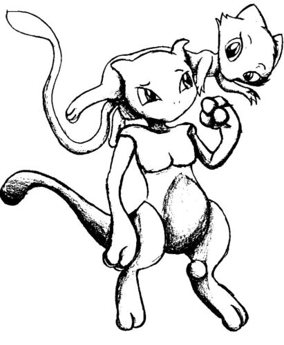 Pokemon Mew Baby Mewtwo Coloring Page
