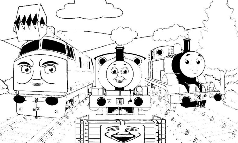 Sky Thomas The Train Coloring Page