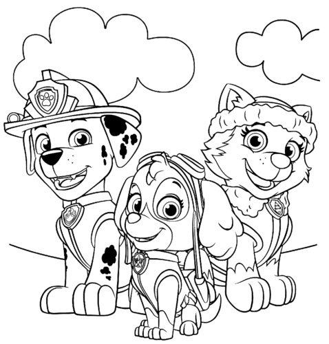 Three Paw Patrol Coloring Page