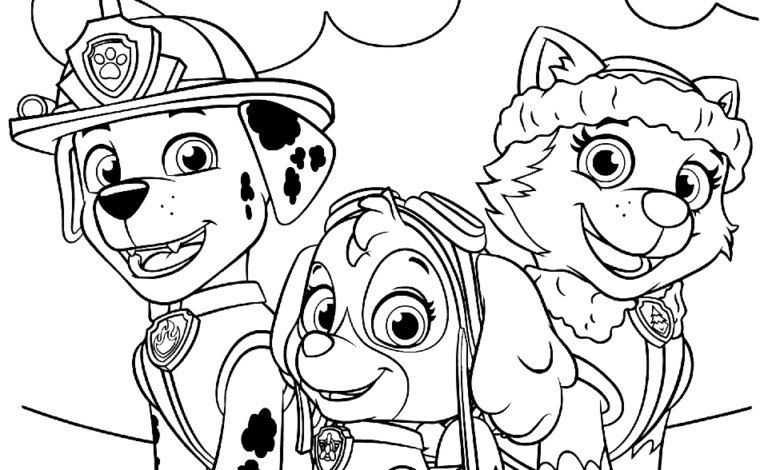 Three Paw Patrol Coloring Page