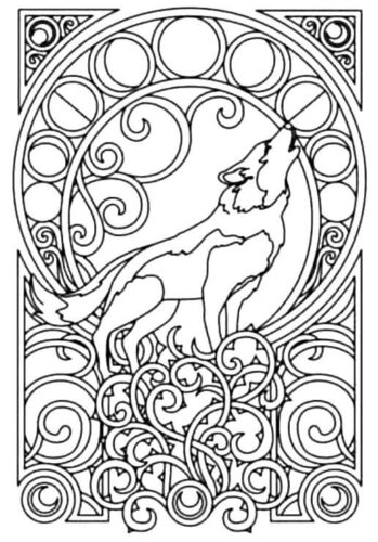 Wolf Stained Glass Coloring Page